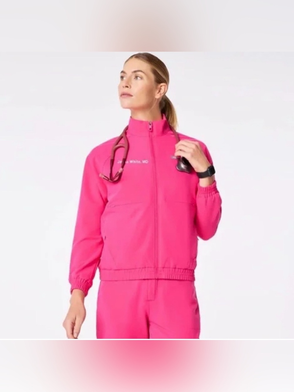 Figs Shocking Pink Sydney Scrub Jacket
